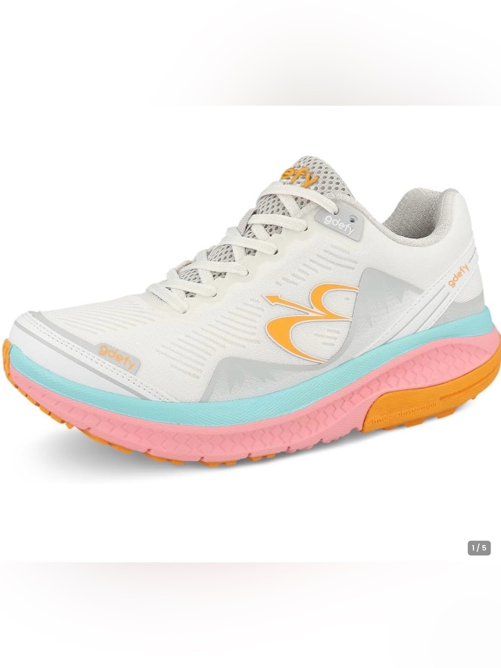 Women’s White Athletic Running Shoe with Pastel Pink, Aqua, and Orange Accents